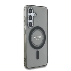 Samsung Galaxy S25 telefontok - Guess Classic Logo strasszokkal - fekete átlátszó MagSafe kompatibilis hátlap tok-3