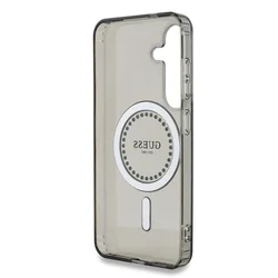 Samsung Galaxy S25 telefontok - Guess Classic Logo strasszokkal - fekete átlátszó MagSafe kompatibilis hátlap tok-5