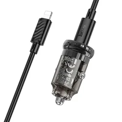 Hoco Z53 - fekete/átlátszó autós gyorstöltő, 30W + fekete Lightning / Type-C (USB-C) kábel (1m)-2