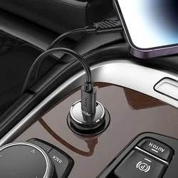 Hoco Z53 - fekete/átlátszó autós gyorstöltő, 30W + fekete Lightning / Type-C (USB-C) kábel (1m)-3