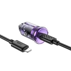 Hoco Z53 - lila /átlátszó autós gyorstöltő, 30W + fekete Lightning / Type-C (USB-C) kábel (1m)-1