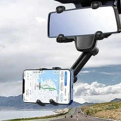 Univerzális, visszapillantó tükörre helyezhető, állítható, telefonttartó - fekete-5
