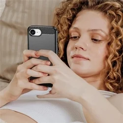iPhone 16e telefontok - Carbon Fiber - fekete szilikon hátlap tok-3
