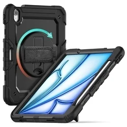 Tablettok iPad Air 7 (2025, M3, 13 coll) - SOLID360 ütésálló, kitámasztható, fekete tablet tok-4
