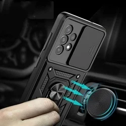 Samsung Galaxy A53 5G telefontok - Camshield - fekete szilikon tok, kitámasztó ujjgyűrűvel, csúsztatható kameravédővel-4