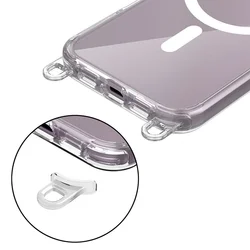 iPhone 16e telefontok - Tech-Protect Flexair Chain - MagSafe kompatibilis átlátszó műanyag hátlap tok + arany/fekete nyakba akasztó-1