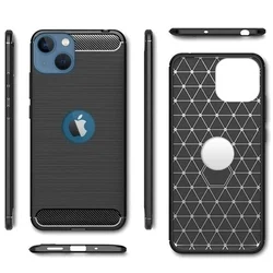 Telefontok iPhone 14 - Forcell CARBON - fekete szilikon hátlap tok (Apple logónál kivágással)-1