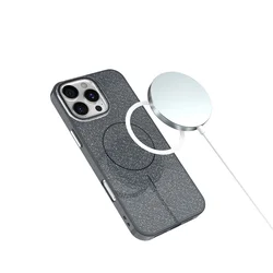 Telefontok iPhone 16 - Glitter fekete csillámos magsafe kompatibilis szilikon hátlap tok-4