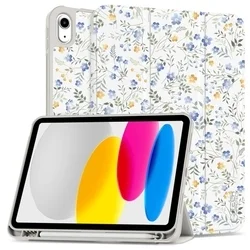 Tablettok iPad 10.9 (iPad 10) - Tavaszi virág mintás smart case, ceruza tartóval-1