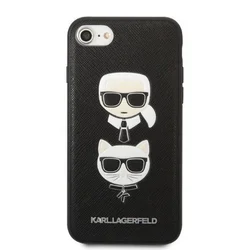 Telefontok iPhone 8 - Karl Lagerfeld Saffiano Karl&Choupette Head - fekete hátlap tok-3