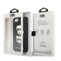 Telefontok iPhone 8 - Karl Lagerfeld Saffiano Karl&Choupette Head - fekete hátlap tok-7