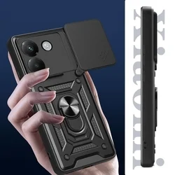Telefontok Xiaomi Poco M7 Pro 5G - Camshield - fekete szilikon tok, kitámasztó ujjgyűrűvel, csúsztatható kameravédővel-4