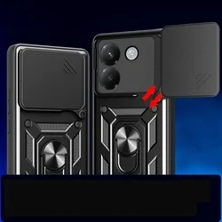 Telefontok Xiaomi Poco M7 Pro 5G - Camshield - fekete szilikon tok, kitámasztó ujjgyűrűvel, csúsztatható kameravédővel-5