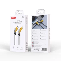 XO NB283 kábel - 4in1 kábel - (USB - Lightning / Type-C / MicroUSB) fekete szövetkábel, 60W, 1m-3