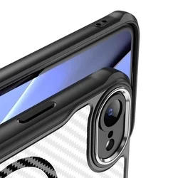 iPhone 16e telefontok - Defender Carbon Mag - MagSafe kompatibilis, fekete/áttetsző ütésálló hátlap tok-2