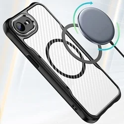 iPhone 16e telefontok - Defender Carbon Mag - MagSafe kompatibilis, fekete/áttetsző ütésálló hátlap tok-1