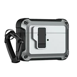 Airpods 4 tok: szürke ütésálló AirPods 4 tok karabinerrel-1