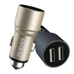 DUDAO R5 Autós töltő - univerzális 2USB 3.1A szürke, fém szivartöltő fej szélvédő törő kalapáccsal-1