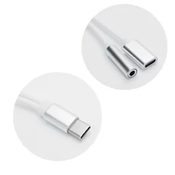 Type-C - audio jack 2in1 Type-C töltő adapter fehér ezüst csatlakozóval-1
