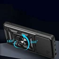 Motorola Edge 60 Fusion 5G telefontok - Camshield - fekete szilikon tok, kitámasztó ujjgyűrűvel, csúsztatható kameravédővel-1