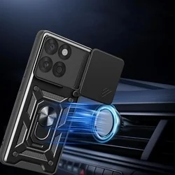 Motorola Edge 60 Fusion 5G telefontok - Camshield - fekete szilikon tok, kitámasztó ujjgyűrűvel, csúsztatható kameravédővel-3