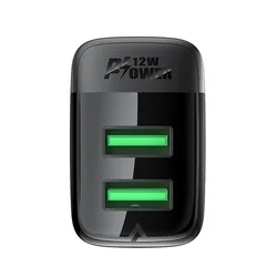 Acefast A86 hálózati töltő - 2xUSB porttal, hálózati töltő, fekete, 12W ﻿-1