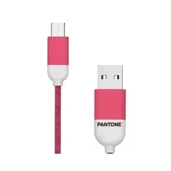 Pantone MC001-5 - USB / MicroUSB pink szövet kábel, 2,4A, 1,5m-1