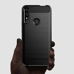 Huawei P Smart Z / Honor 9X Telefontok - Carbon Fiber fekete szilikon tok-1