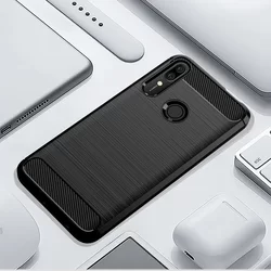 Huawei P Smart Z / Honor 9X Telefontok - Carbon Fiber fekete szilikon tok-5