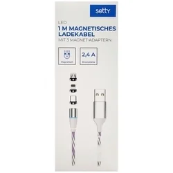 Setty - 3in1 kábel - USB - Lightning / Type-C (USB-C) / MicroUSB cserélhető mágneses fejekkel, fehér kábel 2,4A, 1 m-2