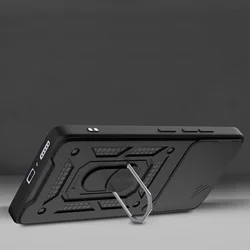 Honor 400 5Gtelefontok - Camshield - fekete szilikon tok, kitámasztó ujjgyűrűvel, csúsztatható kameravédővel-2