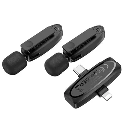 HOCO L15 - 2db vezeték nélküli csíptethető mikrofon + Lightning / Type-C (USB-C) csatlakozós vevőegység, fekete-2
