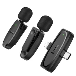 HOCO L15 - 2db vezeték nélküli csíptethető mikrofon + Lightning / Type-C (USB-C) csatlakozós vevőegység, fekete-3