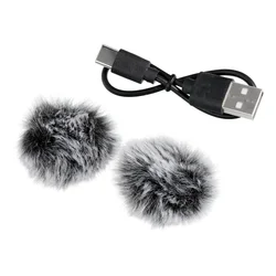 Lavalier K1 - 2db vezeték nélküli csíptethető mikrofon (hosszú szőrű szélfogóval) + Type-C (USB-C) vevőegység, fekete-2