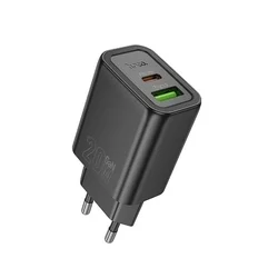 Hoco N61 - USB / Type-C (USB-C) portos fekete hálózati gyors töltőfej, 20W-1