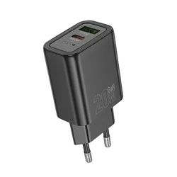 Hoco N61 - USB / Type-C (USB-C) portos fekete hálózati gyors töltőfej, 20W-2