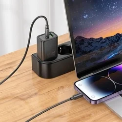 HOCO N61 - USB / Type-C (USB-C) portos fekete hálózati gyors töltőfej, 30W + Type-C / Type-C (USB-C) kábel, 1m-2