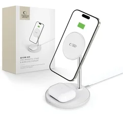 Tech- Protect QI15W-A39 telefont töltő - 2in1 fehér MagSafe vezeték nélküli (Wireless) töltőpad-6