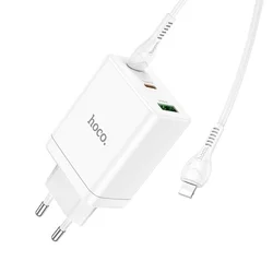 HOCO N33- USB / 2x Type-C (USB-C) portos fehér hálózati töltőfej 3A 35W + Type-C (USB-C) / Lightning kábel (1m) ﻿-3