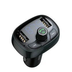 Transzmitter: Baseus S-09 - USB-s autós FM/Bluetooth transzmitter + USB autós töltő, fekete, 3,4A-4