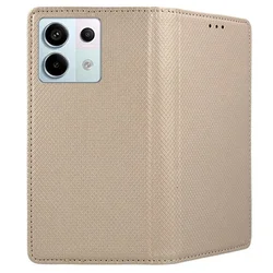 Telefontok Xiaomi Redmi 15C - arany mágneses szilikon keretes könyvtok-1