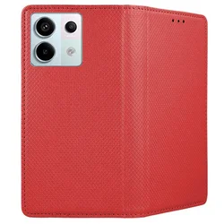 Telefontok Xiaomi Redmi 15C - piros mágneses szilikon keretes könyvtok-1