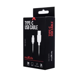 Adatkábel: MaxLife - USB / Type-C (USB-C) fehér adatkábel 3m, 2A-1
