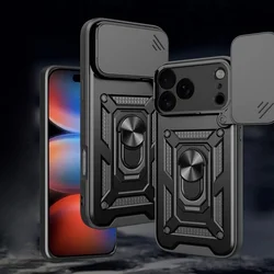 Telefontok iPhone 17 Pro Max - Camshield - fekete szilikon tok, kitámasztó ujjgyűrűvel, csúsztatható kameravédővel ﻿-4