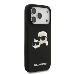 Telefontok iPhone 17 Pro Max - Karl Lagerfeld és Choupette Head - MagSafe kompatibilis fekete hátlap tok-3