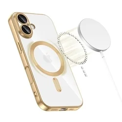 Telefontok iPhone 17 - Tech-Protect Magflex - MagSafe kompatibilis átlátszó hátlap tok, arany szilikon kerettel-1