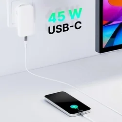 Telefont töltő Qualo GaN Ultra Slim - USB / Type-C (USB-C) portos fehér hálózati töltőfej, 45W-3
