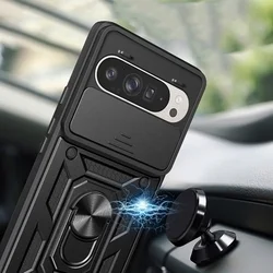 Telefontok Google Pixel 10 - Camshield - fekete szilikon tok, kitámasztó ujjgyűrűvel, csúsztatható kameravédővel-2