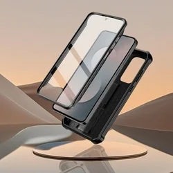 Telefontok Samsung Galaxy S25 FE - Tech- Protect Kevlar Pro- átlátszó előlap + plexi fekete hátlapi 360°-os tok, kitámasztható-4