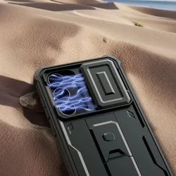 Telefontok Samsung Galaxy S25 FE - Tech- Protect Kevlar Pro- átlátszó előlap + plexi fekete hátlapi 360°-os tok, kitámasztható-6